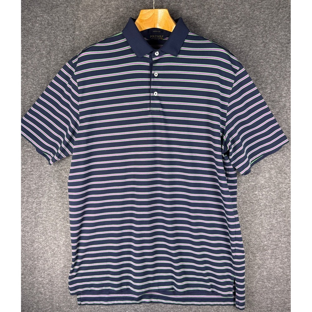 Polo Golf Ralph Lauren Shirt Men XL Navy Blue Striped Performance Hipster Tennis